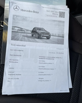 Mercedes-Benz GLC cena 137000 przebieg: 100622, rok produkcji 2018 z Ujazd małe 79